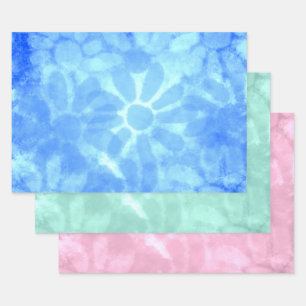 Pastel Blauw Roze Groen Stropdas-Dye Flowers Decou Inpakpapier Vel