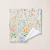 Pastel blauw roze groene waterverf wilde bloemen bad handdoek (Wasdoekje)