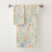 Pastel Blauw Roze Groene Waterverf Wildflowers Bad Handdoek (Insitu)