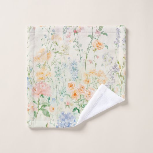 Pastel Blauw Roze Groene Waterverf Wildflowers Bad Handdoek (Wasdoekje)
