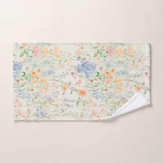 Pastel Blauw Roze Groene Waterverf Wildflowers Bad Handdoek (Handdoek)