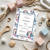 Pastel Blauw Roze Kat Zeemeermin Meisje Verjaardag Kaart