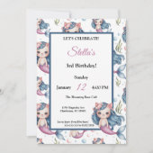 Pastel Blauw Roze Kat Zeemeermin Meisje Verjaardag Kaart (Voorkant)