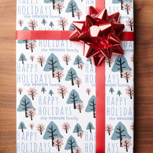 Pastel Blauw Roze Koek Bel Ster Bomen Kerstmis Cadeaupapier