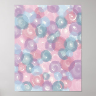 Pastel blauw roze lavendel glanzend bubbelpatroon poster