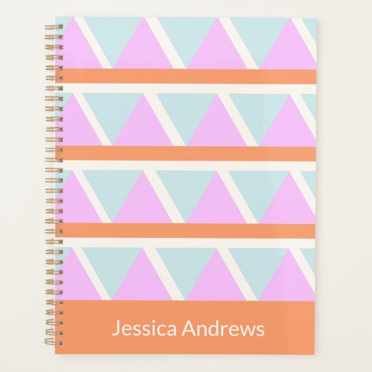 Pastel Blauw Roze Oranje Geometrische Kunst Aangep Planner (Voorkant)