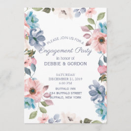 Pastel Blauw Roze Paarse Bloem Bruiloft Verloving Kaart