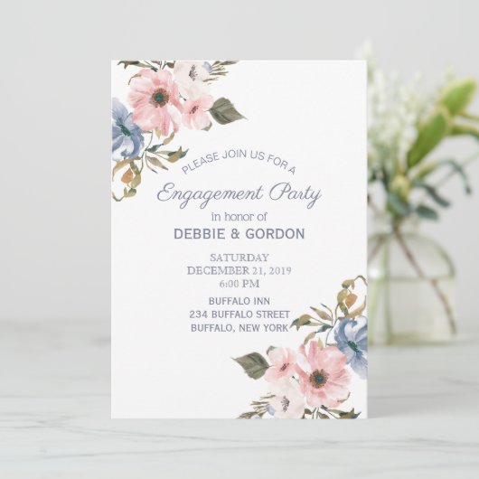 Pastel Blauw Roze Paarse Bloem Bruiloft Verloving Kaart (Staand voorkant)