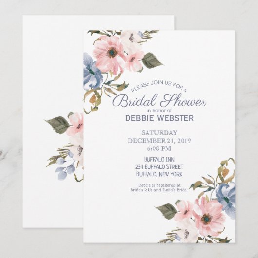 Pastel blauw roze Paarse bruiloft Vrijgezellenfees Kaart (Voorkant / Achterkant)