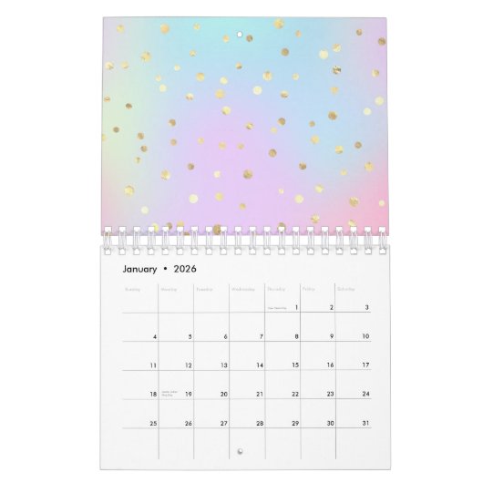Pastel Blauw Roze Paarse kleine, heldere, gouden S Kalender (Jan 2026)