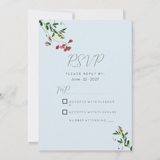 Pastel blauw roze rood groen bloemen RSVP Kaart (Voorkant)