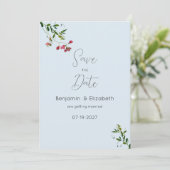 Pastel blauw roze rood groene bloemen Save the Dat Kaart (Staand voorkant)