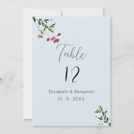 Pastel blauw roze rood groene bloemen Tafelnummers (Voorkant)