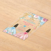 Pastel Blauw Roze Vlinder Bloemen Goud Quinceañera Acryl Uitnodigingen (Laagn)