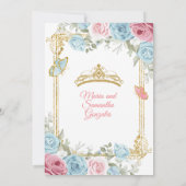 Pastel Blauw Roze Vlinder Bloemen Goud Quinceañera Kaart (Achterkant)
