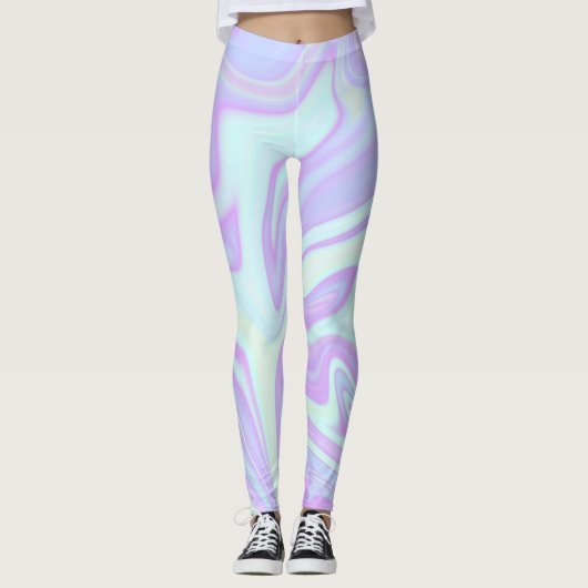 Pastel Blauw Roze Vloeibaar marmer Leggings (Voorkant)