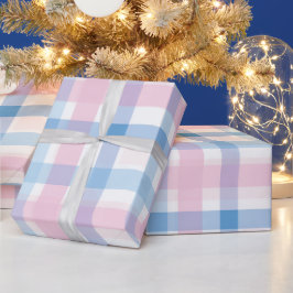 Pastel blauw roze zoete Gingham witte ruitjesprint Cadeaupapier