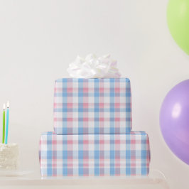 Pastel blauw roze zoete Gingham witte ruitpatroon Cadeaupapier
