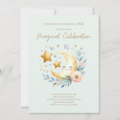 Pastel Blauw Schattige Baby Boy Moon 1e Verjaardag Kaart (Voorkant)