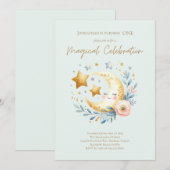 Pastel Blauw Schattige Baby Boy Moon 1e Verjaardag Kaart (Voorkant / Achterkant)