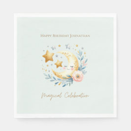 Pastel Blauw Schattige Baby Maan 1e Verjaardag Servet