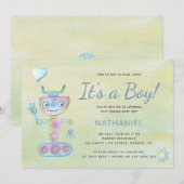 Pastel blauw schattige robot het is een jongen bab kaart (Voorkant / Achterkant)