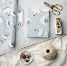 Pastel Blauw Schattige Sneeuwbol Kerstmis Cadeaupapier