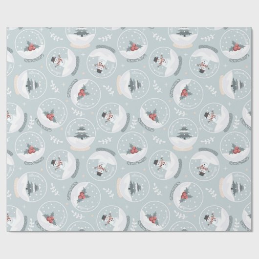 Pastel Blauw Schattige Sneeuwbol Kerstmis Cadeaupapier (Vlak)