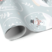 Pastel Blauw Schattige Sneeuwbol Kerstmis Cadeaupapier (Rol Hoek)