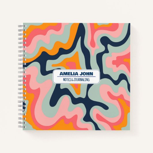 Pastel Blauw Vloeibare Retro Kleuren CustomNoteboo Notitieboek (Voorkant)