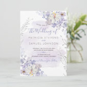 Pastel blauw voorjaar waterverf bloeit bruiloft kaart (Staand voorkant)