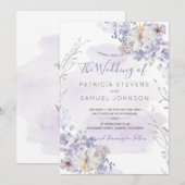 Pastel blauw voorjaar waterverf bloeit bruiloft kaart (Voorkant / Achterkant)