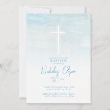Pastel Blauw Waterverf Baby Boy Baptism Invitation