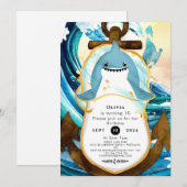 Pastel Blauw Whimsical Shark Verjaardag Kaart (Voorkant / Achterkant)