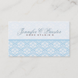 Pastel Blauw & Wit  Bloemen Damasks Visitekaartje