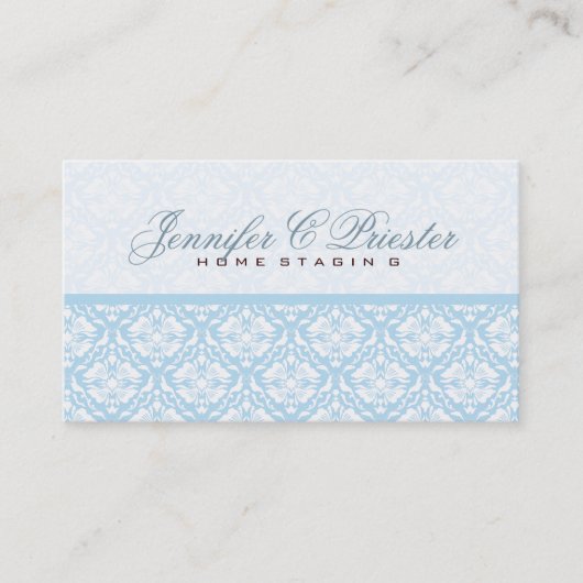 Pastel Blauw & Wit  Bloemen Damasks Visitekaartje