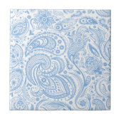 Pastel Blauw & Wit  Bloemen Paisley Patroon Tegeltje (Voorkant)
