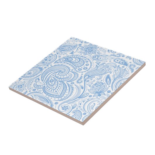 Pastel Blauw & Wit  Bloemen Paisley Patroon Tegeltje (Zijkant)
