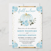 Pastel Blauw & Wit Bloemen Pompoenen Fall Wedding Kaart (Voorkant)