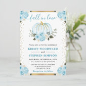 Pastel Blauw & Wit Bloemen Pompoenen Fall Wedding Kaart (Staand voorkant)