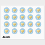 Pastel Blauw Wit Gouden Folie Hart Baby shower Ronde Sticker (Vel)