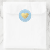 Pastel Blauw Wit Gouden Folie Hart Baby shower Ronde Sticker (Tas)