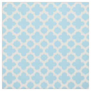 Pastel Blauw Wit Ikat Quatrefoil Art Pattern Stof