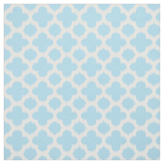 Pastel Blauw Wit Ikat Quatrefoil Art Pattern Stof (Swatch)