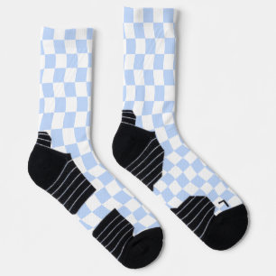 Pastel blauw wit retro dambordpatroon sokken