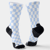 Pastel blauw wit retro dambordpatroon sokken (Gebogen)