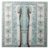 Pastel Blauw Wit Tandenborstel Leuke Tandarts Badk Tegeltje (Voorkant)
