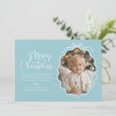 Pastel Blauw Wit Wavy Retro Foto Feestdagenkaart (Staand voorkant)