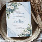  Pastel Blauw Wit Zilver Rozen bruiloft Kaart