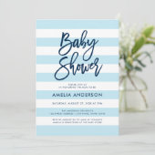 Pastel Blauw & Witte Strepen Blauw Baby shower Kaart (Staand voorkant)